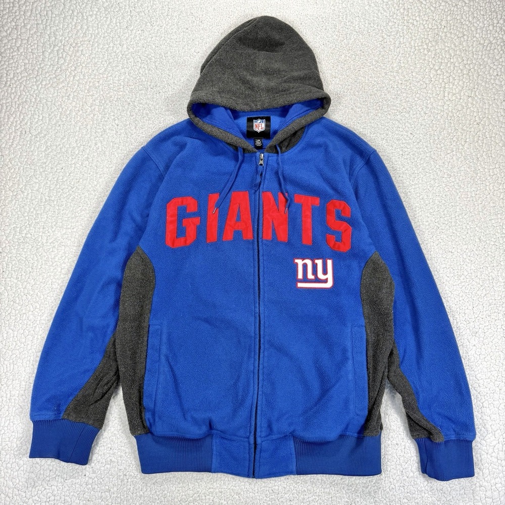 New York Giants NFL Men's L Full Zip Fleece Hoodie Blue Gray Football Streetwear